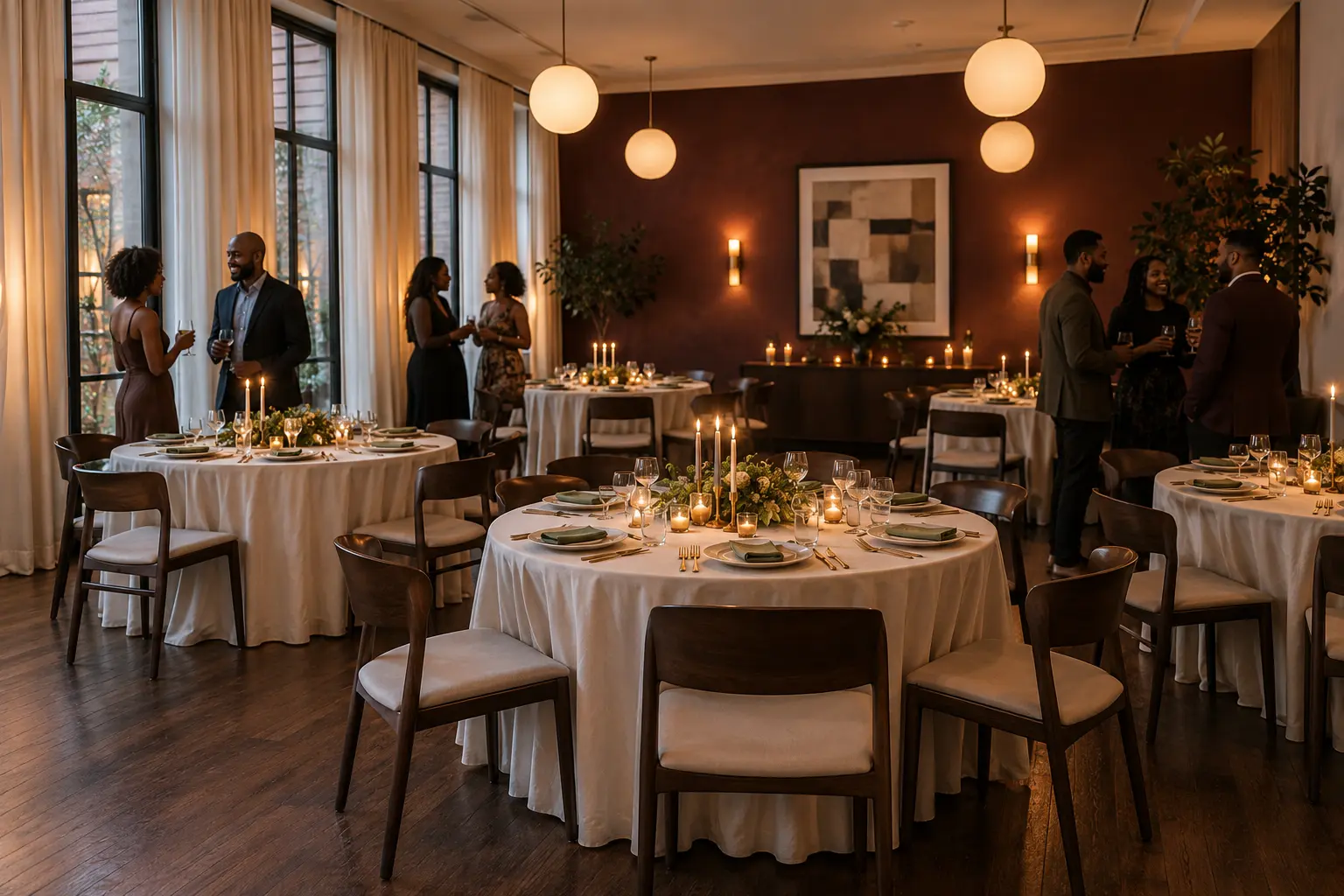 Concept of The Good Room set with tables for an intimate dinner